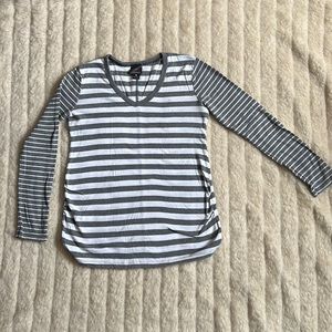 Maternity white and gray stripped shirt medium